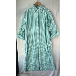 Leisure Life Sleep Night Shirt Wms M Plaid Flannel Green White House Coat